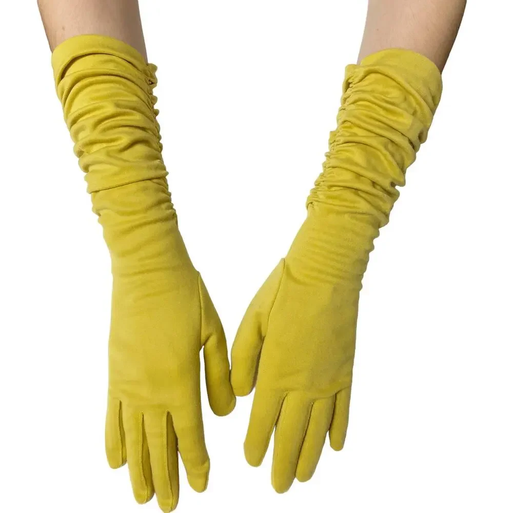 Vintage Fownes Embraceable Womens Size 6-7 Yellow Gathered Nylon Long Gloves